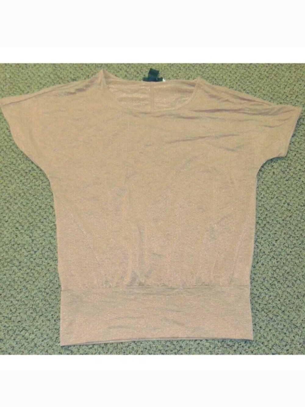 Apostrophe Top Womens M Orange Lurex Short Sleeve Scoop Neck Banded Hem